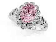 Oval Scalloped Halo Engagement Ring Setting for a Fancy Pink Lab-Grown Diamond | Heart Pavé Band | White Gold