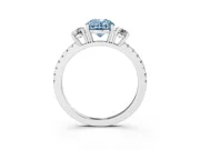 Fancy Blue Oval Cut Diamond Three-Stone Ring Set in Platinum with Pavé Band and Graduated Sides
