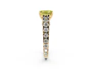 Fancy Yellow Emerald Cut Diamond Classic Solitaire Ring Set in Yellow gold with Pavé Band and Prong Setting