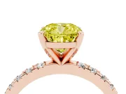 Fancy Yellow Cushion Cut Diamond Pavé Band Solitaire Set in Rose gold with Prong Setting