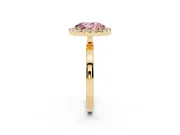 Fancy Pink Oval Cut Diamond Halo Solitaire Ring Set in Yellow gold with Pavé Band and Prong Setting
