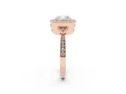 Cushion Cut Diamond Halo Engagement Ring Set in Rose gold with Milgrain Pavé Band