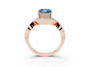 Fancy Blue Princess Cut Diamond Solitaire Twist Band Pavé Engagement Ring Set in Rose gold