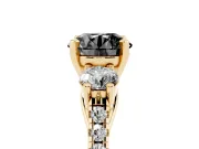 Round Three-Stone Pavé Engagement Ring Setting for a Black Center | Round Side Stones | Yellow Gold