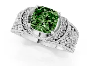 Cushion Cut Vintage Pave Engagement Ring Setting for a Fancy Green Lab-Grown Diamond | Milgrain Edges | Platinum