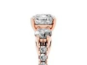 Cushion Cut Three-Stone Pavé Engagement Ring Setting | Round Side Stones | Rose Gold