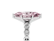 Fancy Pink Marquise Cut Diamond Solitaire Engagement Ring Set in Platinum with Bezel Accents on Beaded Band