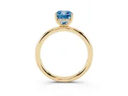 Fancy Blue Cushion Cut Diamond Solitaire Ring Set in Yellow gold with Thin Band and Prong Setting