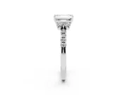 Emerald Cut Side Stone Pave Engagement Ring Setting | Paired Round Accents | White Gold