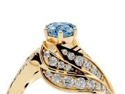 Fancy Blue Pear Cut Diamond Solitaire Ring Set in Yellow gold with Layered Twist Pavé Band