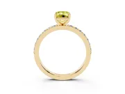 Fancy Yellow Emerald Cut Diamond Solitaire Set in Yellow gold with Round Pavé Band and Prong Setting