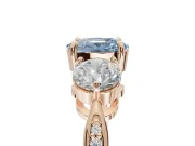 Cushion Cut Three Stone Engagement Ring Setting for a Fancy Blue Lab-Grown Diamond | Tapered Pave Band | Rose Gold