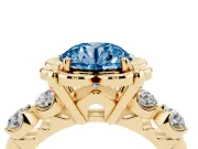 Round Floral Engagement Ring Setting for a Fancy Blue Lab-Grown Diamond | Petal Frame | Yellow Gold