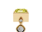Fancy Yellow Princess Cut Diamond Vintage-Inspired Milgrain Ring Set in Yellow gold with Marquise Stations of Round Accents