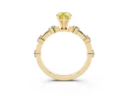 Fancy Yellow Pear Cut Diamond Solitaire Ring Set in Yellow gold with Bezel Set Side Stones and Prong Setting