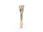 Round Cut Diamond Engagement Ring Set in Yellow gold with Baguette Side Stones and Channel Set Band