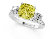 Cushion Cut Three-Stone Engagement Ring Setting for a Fancy Yellow Lab-Grown Diamond | Platinum