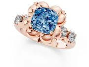 Cushion Cut Floral Engagement Ring Setting for a Fancy Blue Lab-Grown Diamond | Petal Frame and Side Stones | Rose Gold