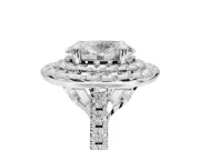 Oval Lab-Grown Diamond Double Halo Statement Ring Set in White Gold with Pavé Band