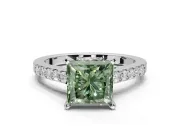 Princess Cut Pavé Solitaire Engagement Ring Setting for a Fancy Green Lab-Grown Diamond | Crossover Gallery | Platinum