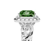 Fancy Green Princess Cut Diamond Halo Ring Set in Silver with Scrollwork Band and Prong Setting