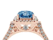 Radiant Cut Halo Engagement Ring Setting for a Fancy Blue Lab-Grown Diamond | Pavé Panel Shoulders | Rose Gold