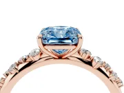 Fancy Blue Radiant Cut Diamond Cluster Solitaire Ring Set in Rose gold with Prong Setting