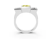 Fancy Yellow Round Cut Diamond Three-Stone Channel Set Ring Set in White gold with Smooth Polished Band