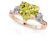 Heart-Shaped Hidden Halo Three Stone Engagement Ring Setting for a Fancy Yellow Lab-Grown Diamond | Rose Gold