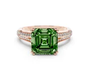Asscher Cut Split Shank Engagement Ring Setting for a Fancy Green Lab-Grown Diamond | Pave Band | Rose Gold