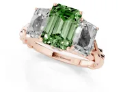 Emerald Cut Three Stone Engagement Ring Setting for a Fancy Green Lab-Grown Diamond | Braided Band | Rose Gold