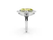 Fancy Yellow Marquise Cut Diamond Milgrain Halo Ring Set in White gold with Split Shank
