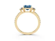 Asscher Cut Three Stone Engagement Ring Setting for a Fancy Blue Lab-Grown Diamond | Pave Shoulders | Yellow Gold