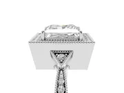 Princess Cut Diamond Halo Engagement Ring Set in Silver with Milgrain Pavé Band