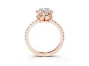 Cushion Cut Diamond Halo Pavé Band Ring Set in Rose gold with Prong-Held Center