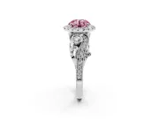 Round Vintage Halo Engagement Ring Setting for a Fancy Pink Lab-Grown Diamond | Bezel Shoulder Accents | Sterling Silver
