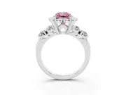Fancy Pink Radiant Cut Diamond Floral Halo Ring Set in White gold with Shared Prong Band