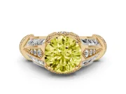 Fancy Yellow Round Cut Diamond Vintage-Inspired Milgrain Ring Set in Yellow gold with Accent Split Shank