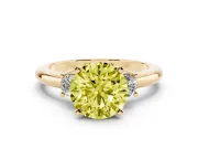 Round Three Stone Engagement Ring Setting for a Fancy Yellow Lab-Grown Diamond | Round Side Stones | Yellow Gold