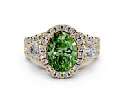 Oval Halo Split Shank Engagement Ring Setting for a Fancy Green Lab-Grown Diamond | Round Side Stones | Yellow Gold