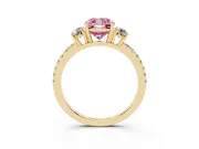 Cushion Cut Three Stone Engagement Ring Setting for a Fancy Pink Lab-Grown Diamond | Pave Shoulders | Yellow Gold