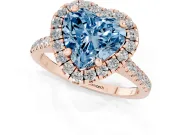 Heart-Shaped Halo Engagement Ring Setting for a Fancy Blue Lab-Grown Diamond | Tapered Band | Rose Gold