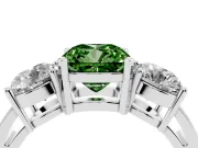 Cushion Cut Three Stone Engagement Ring Setting for a Fancy Green Lab-Grown Diamond | Wide Plain Band | White Gold