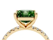 Fancy Green Asscher Cut Diamond Brilliant Solitaire Ring Set in Yellow gold with Pavé Band and Prong Setting