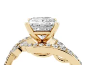 Princess Cut Diamond Solitaire Ring Set in Yellow gold with Pavé Twist Band and Secure Prong Setting