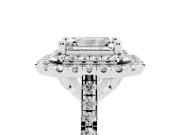 Emerald Cut Double Halo Engagement Ring Setting | Pave Shoulders | White Gold