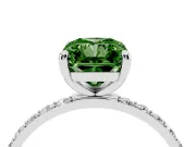 Fancy Green Radiant Cut Diamond Solitaire Ring Set in Silver with Round Pavé Band and Prong Setting