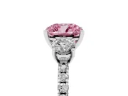 Cushion Cut Three Stone Engagement Ring Setting for a Fancy Pink Lab-Grown Diamond | Pave Shoulders | Sterling Silver