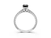Emerald Cut Engraved Solitaire Engagement Ring Setting for a Black Center | White Gold