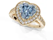 Heart-Shaped Graduated Milgrain Halo Engagement Ring Setting for a Fancy Blue Lab-Grown Diamond | Yellow Gold